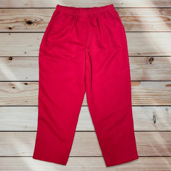 Alia Petite Womens Red Pants‎ Size 14P S Short 14PS Elastic Waist - Picture 1 of 8